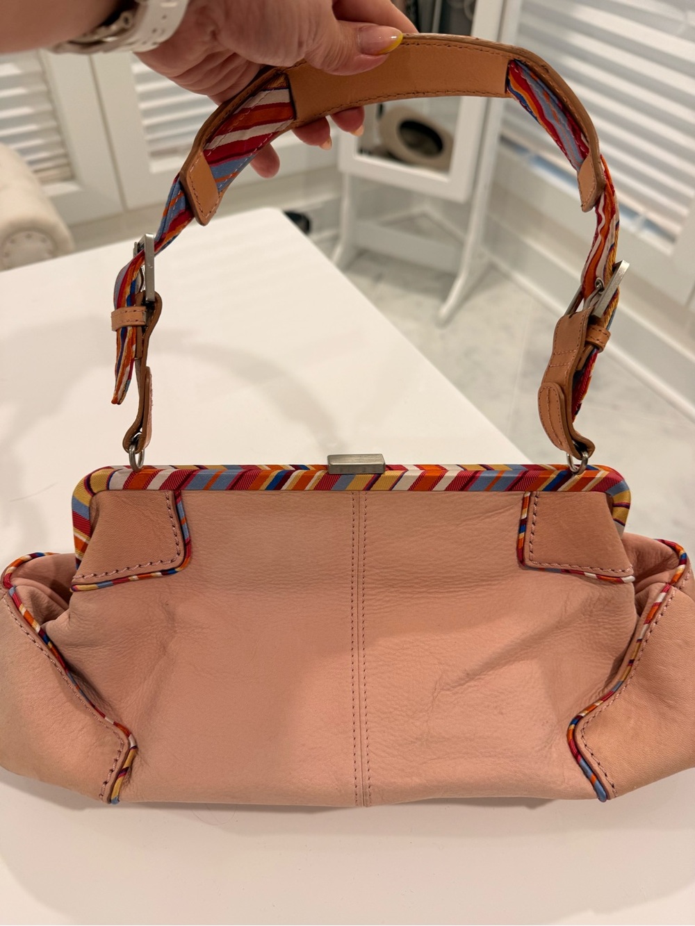 Tommy Hilfiger Peach Shoulder Bag with Multicolor Trim